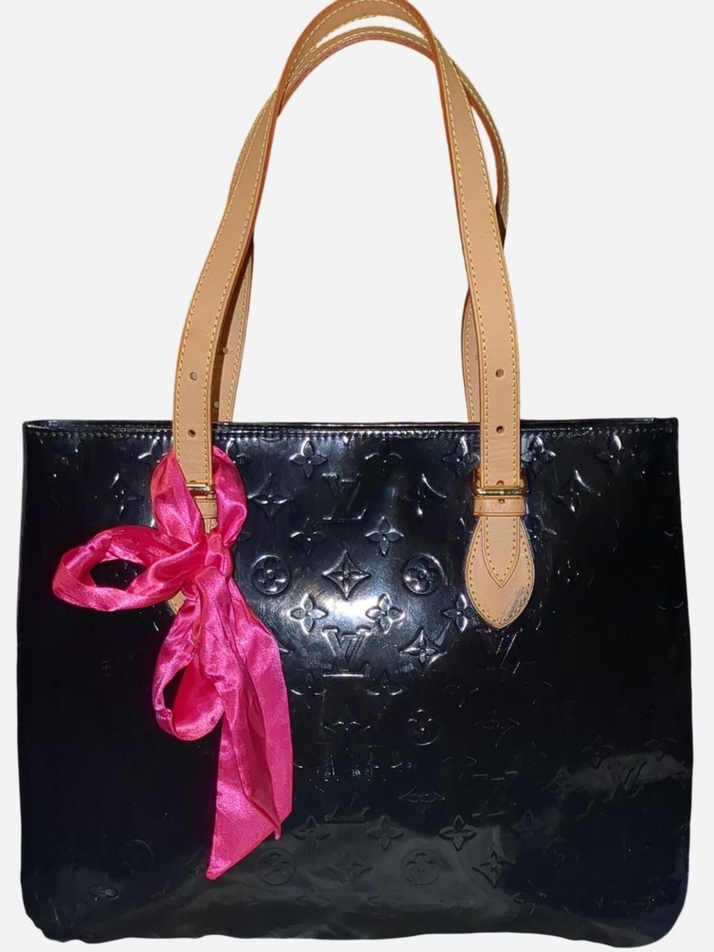 Louis Vuitton Black Vernis Tote with Natural Leather Handles